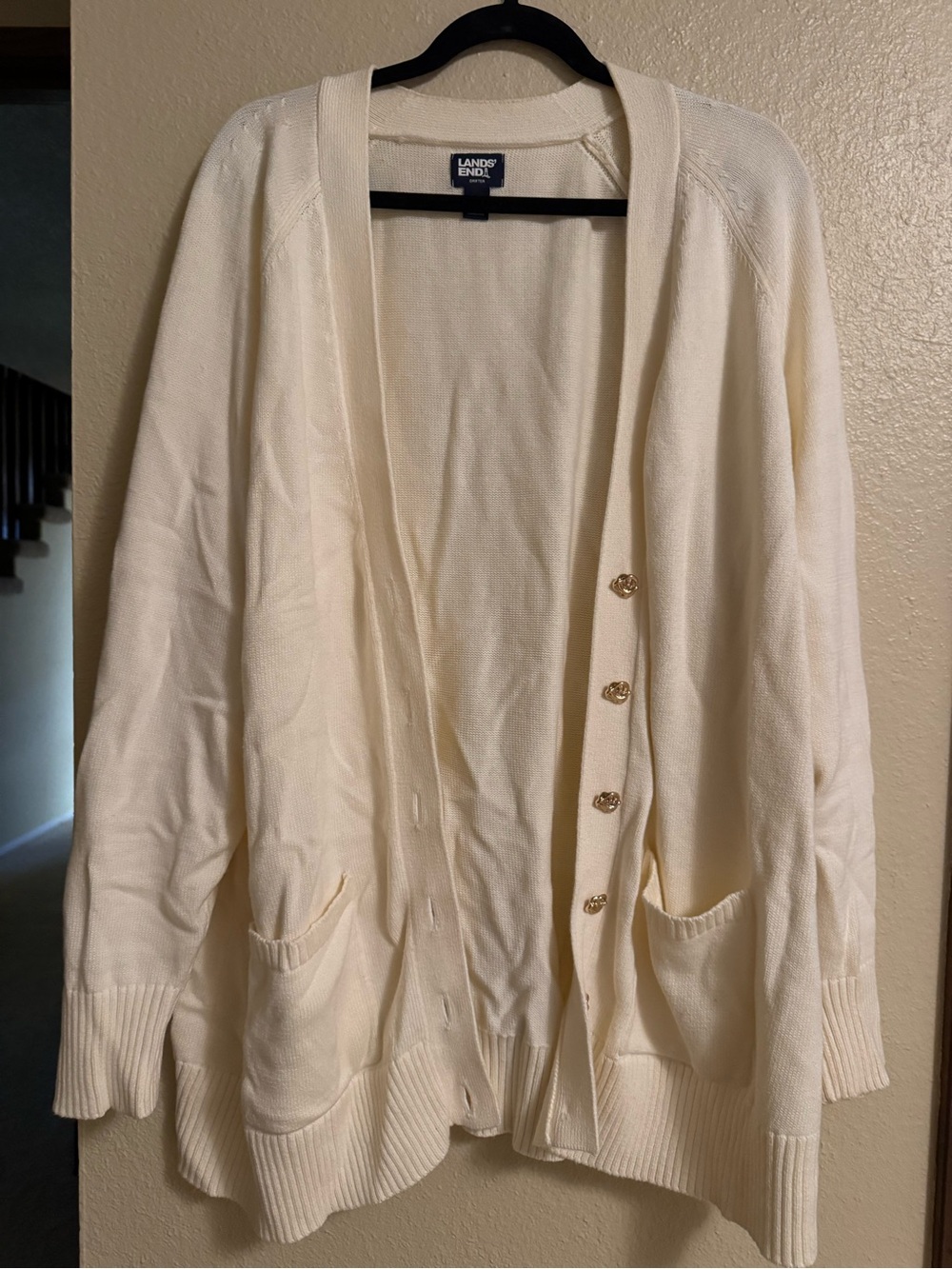 Lands' End Cream Open-Front Women's Cardigan with Decorative Buttons